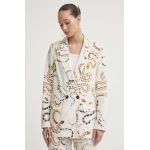 Never Fully Dressed blazer din amestec de in culoarea bej, cu doua randuri de nasturi, modelator