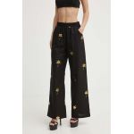Never Fully Dressed pantaloni din amestec de in culoarea negru, drept, high waist