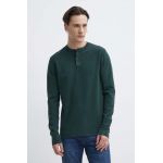 Superdry longsleeve din bumbac culoarea verde, neted