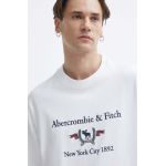 Abercrombie & Fitch tricou din bumbac barbati, culoarea alb, cu imprimeu