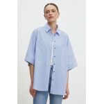Answear Lab camasa din bumbac femei, culoarea albastru marin, cu guler clasic, relaxed