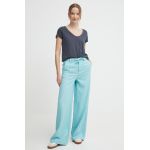 Pepe Jeans pantaloni TAMMY femei, culoarea turcoaz, lat, high waist, PL211728