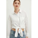 Medicine camasa de in femei, culoarea alb, cu guler clasic, relaxed