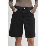 Answear Lab pantaloni scurti jeans femei, culoarea negru, neted, high waist