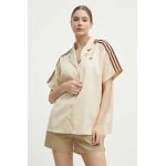 adidas Originals cămașă femei, culoarea bej, cu guler clasic, relaxed, IS3848