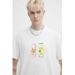 Solid tricou din bumbac barbati, culoarea alb, cu imprimeu