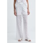 Pepe Jeans pantaloni de bumbac MAGGY culoarea alb, drept, high waist, PL211737