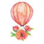 Print de arta: Balon cu aer cald. Flori de maci