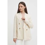 United Colors of Benetton sacou culoarea bej, cu doua randuri de nasturi, neted