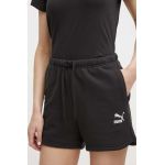 Puma pantaloni scurti din bumbac BETTER CLASSIC culoarea negru, cu imprimeu, high waist, 624236