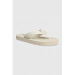 Tommy Jeans slapi TJW SOPHISTICATED FLIP-FLOP femei, culoarea bej, cu toc plat, EN0EN02452
