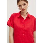 Medicine camasa de in femei, culoarea rosu, cu guler clasic, regular