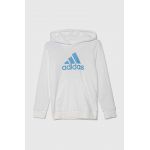 adidas bluza copii culoarea alb, cu glugă, cu imprimeu
