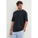 Lindbergh tricou din bumbac barbati, culoarea albastru marin, neted, 30-400198-NAVY