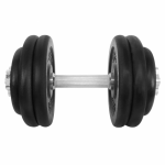 Gantera 27 kg, set 6 discuri, argintiu/negru, din otel, sigurantele incluse in set, 35x22x22 cm