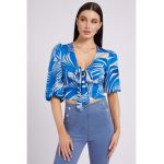 Bluza crop cu imprimeu tropical
