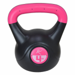 Gantera kettlebell, 4kg, roz-negru vinil, 22 x 16 x 16 cm