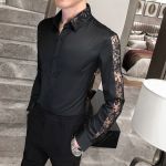 Cămașă bărbătească cu dantelă negru M