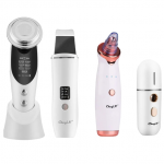 Aspirator pentru pori, dispozitiv LED pentru tratarea pielii, dispozitiv de curățare a pielii cu ultrasunete și abur facial hidratant alb