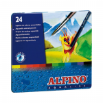 Creioane Colorate Acuarela, Cutie Metal, 24 Culori/set, Alpino Aqualine