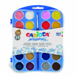 Acuarele Lavabile, 24 Culori/cutie + 2 Pensule, Carioca Aquarell