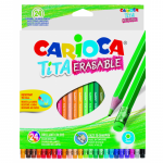 Creioane Colorate Carioca Tita Erasable, Hexagonale, Flexibile, Erasable, 24 Culori/cutie, Cu Guma