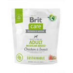 BRIT Care Sustainable Adult Medium breed Chicken &amp; Insect 1 kg hrana caini adulti talie medie, pui si insecte
