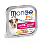 MONGE Fruit Dog hrana umeda pentru caini sub forma de pate, cu porc si ananas 100 g