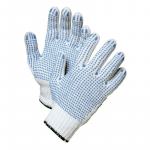 Manusi de Protectie PROTEK din Tricot, Albastru cu Alb, cu Picou Dublu, Material Fibre Mixte