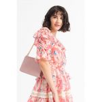 Bluza din amestec de lyocell cu volane si model abstract Harina