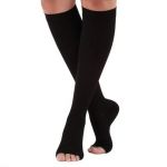 Ciorapi de compresie anti varice Ciorapi de compresie medicali pentru vițel Ciorapi elastici cu vârf deschis, potriviti pentru călătorii negru L-XL