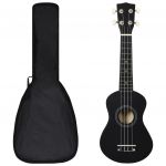 vidaXL Set ukulele soprano, cu husă, pentru copii, negru, 21"