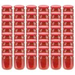 vidaXL Borcane din sticlă pentru gem, capac roșu, 48 buc., 230 ml