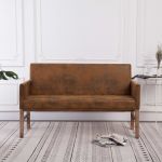 vidaXL Bancă cu brațe, maro, 140 cm, piele întoarsă ecologică