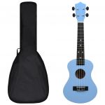 vidaXL Set ukulele Soprano pentru copii, cu husă, bleu, 23"