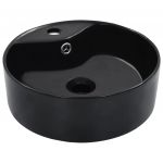 vidaXL Chiuvetă cu preaplin, negru, 36x13 cm, ceramică