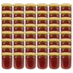 vidaXL Borcane din sticlă pentru gem, capac auriu, 48 buc., 230 ml