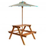 vidaXL Masă picnic pentru copii cu umbrelă, 79x90x60 cm, lemn acacia