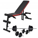 vidaXL Bancă reglabilă pentru abdomene cu set haltere/gantere 60,5 kg