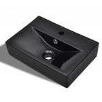 vidaXL Chiuvetă baie loc robinet/preaplin negru ceramic dreptunghiular