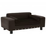 vidaXL Canapea pentru câini, maro, 81x43x31cm, pluș & piele ecologică
