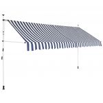 vidaXL Copertină retractabilă manual, dungi albastru și alb, 350 cm