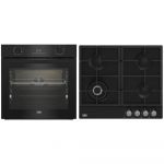 Pachet plita gaz + cuptor electric Beko BBSM17330BCS, 3D Cooking, Arzator Wok, Clasa A+, Negru