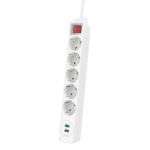 Prelungitor Hama 133758, 5 prize Schuko, Quick Charge, 1.4 m, Alb