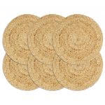 vidaXL Naproane, 6 buc., natural, 38 cm, iută, rotund