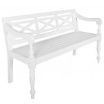 vidaXL Bancă Batavia, alb, 123 cm, lemn masiv mahon