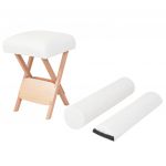 vidaXL Taburet pliabil de masaj, șezut gros de 12 cm & 2 perne, alb