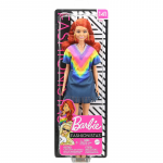 Papusa Barbie Fashionistas roscata cu rochita curcubeu