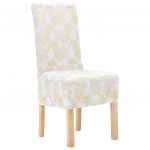 vidaXL Huse de scaun elastice drepte, 6 buc., alb cu imprimeu auriu