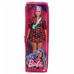 Papusa Barbie Fashionistas cu parul mov si rochita cu stelute